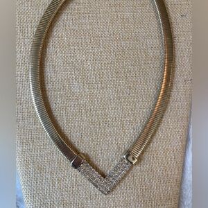 Vintage Omega Necklace with V Shaped Attached Rhinestones‎ Pendant